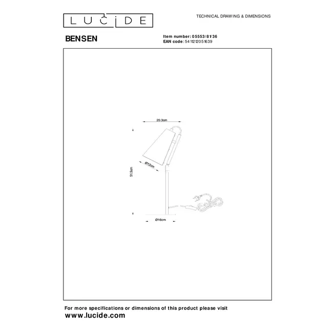 BENSEN - Tafellamp - 1xE14 - Grijs - 05553/81/36