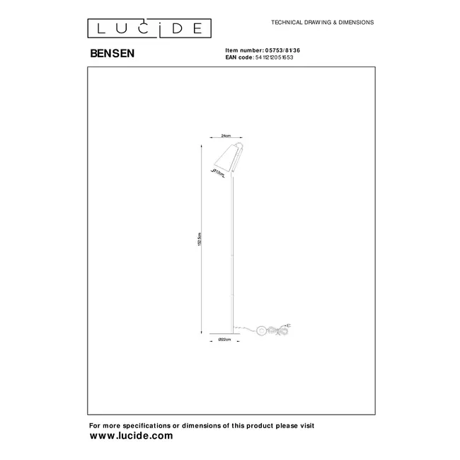 BENSEN - Vloerlamp - 1xE14 - Grijs - 05753/81/36
