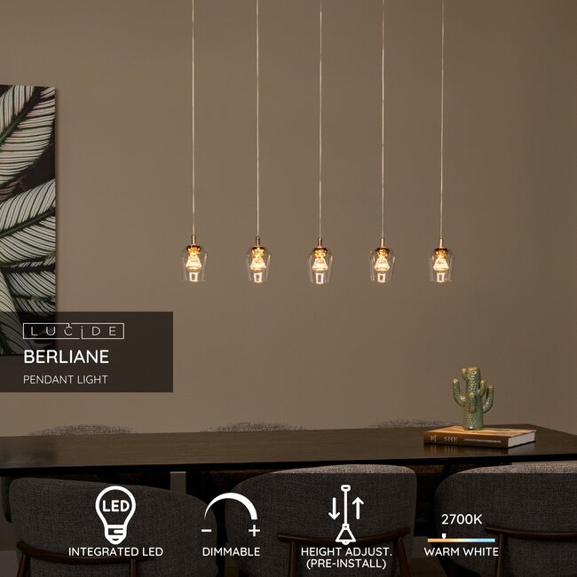 BERLIANE - Hanglamp - LED Dimb. - 5x4W 2700K - Met vervangbare LED-module - Transparant - 00430/20/60