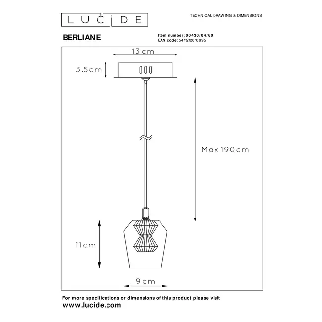 BERLIANE - Hanglamp - Ø 12 cm - LED Dimb. - 1x4W 2700K - Met vervangbare LED-module - Transparant - 00430/04/60