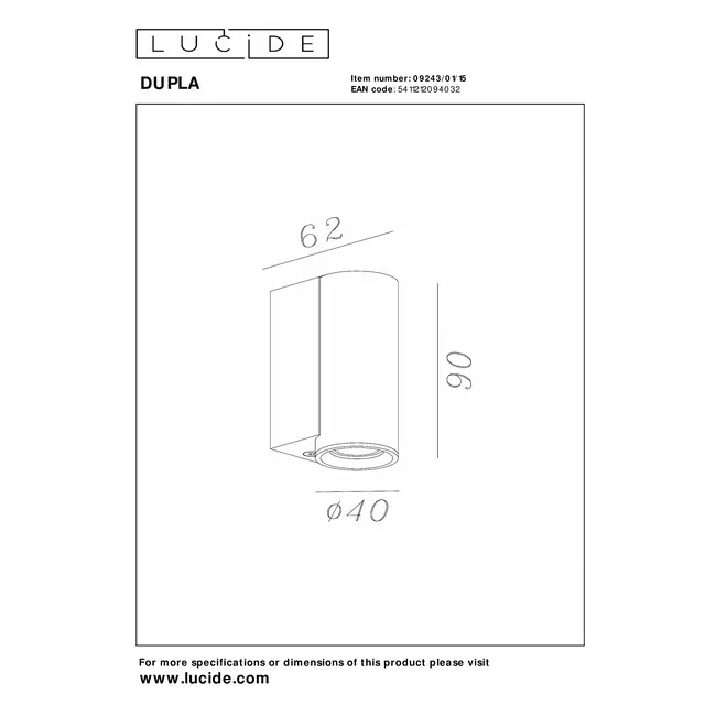 DUPLA - Wall spotlight / Wall light - 1xGU10 (MR11) - Grey iron - 09243/01/15