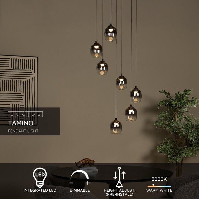 TAMINO - Hanglamp - Ø 52 cm - LED Dimb. - 7x7W 3000K - Zwart - 74419/07/30