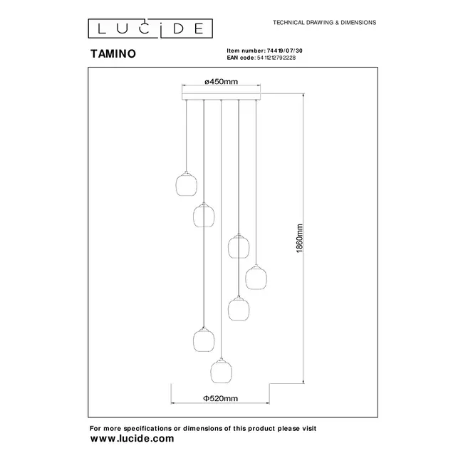 TAMINO - Pendant light - Ø 52 cm - LED Dim. - 7x7W 3000K - Black - 74419/07/30