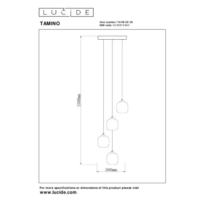 TAMINO - Hanglamp - Ø 36 cm - LED Dimb. - 4x5,2W 3000K - Zwart - 74419/20/30