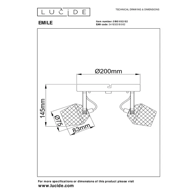 EMILE - Plafondspot - Ø 20 cm - 2xGU10 - Mat Goud / Messing - 51901/02/02