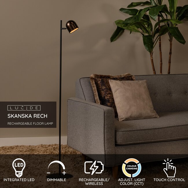 SKANSKA RECH - Rechargeable Floor lamp Indoor/Outdoor - Battery pack - Ø 23 cm - LED Dim. - CCT - 1x3W 3000K/6000K - IP44 - Coffee - 03749/03/96