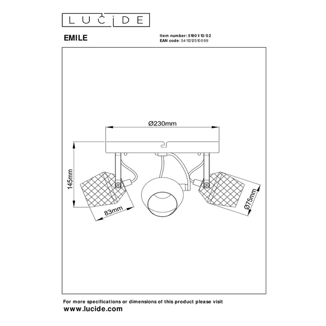 EMILE - Ceiling spotlight - Ø 23 cm - 3xGU10 - Matt Gold / Brass - 51901/13/02