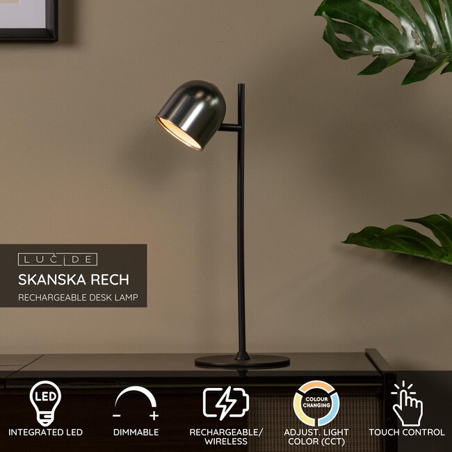 SKANSKA RECH - Rechargeable Desk lamp Indoor/Outdoor - Battery pack - LED Dim. - CCT - 1x3W 3000K/6000K - IP44 - Grey iron - 03649/03/15