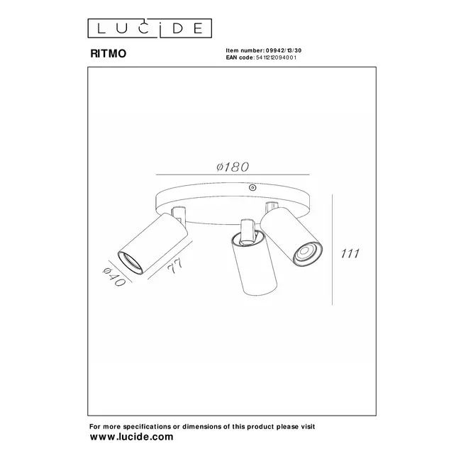 RITMO - Ceiling spotlight - Ø 18 cm - 3xGU10 (MR11) - Black - 09942/13/30