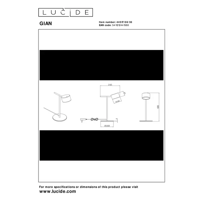 GIAN - Table lamp - LED Dim. - 1x9W 2700K - Black - 44517/08/30