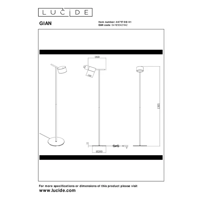 GIAN - Vloerlamp - LED Dimb. - 1x9W 2700K - Taupe - 44717/08/41