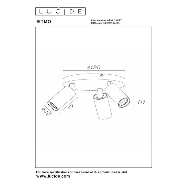 RITMO - Plafondspot - Ø 18 cm - 3xGU10 (MR11) - Koffie - 09942/13/97