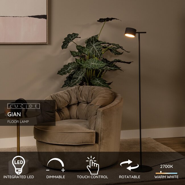 GIAN - Lampadaire - LED Dim. - 1x9W 2700K - Noir - 44717/08/30