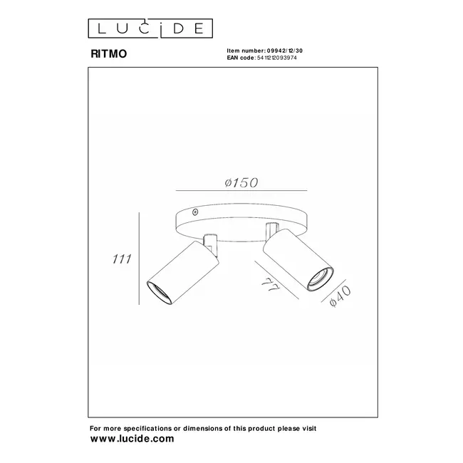 RITMO - Spot plafond - Ø 15 cm - 2xGU10 (MR11) - Noir - 09942/12/30