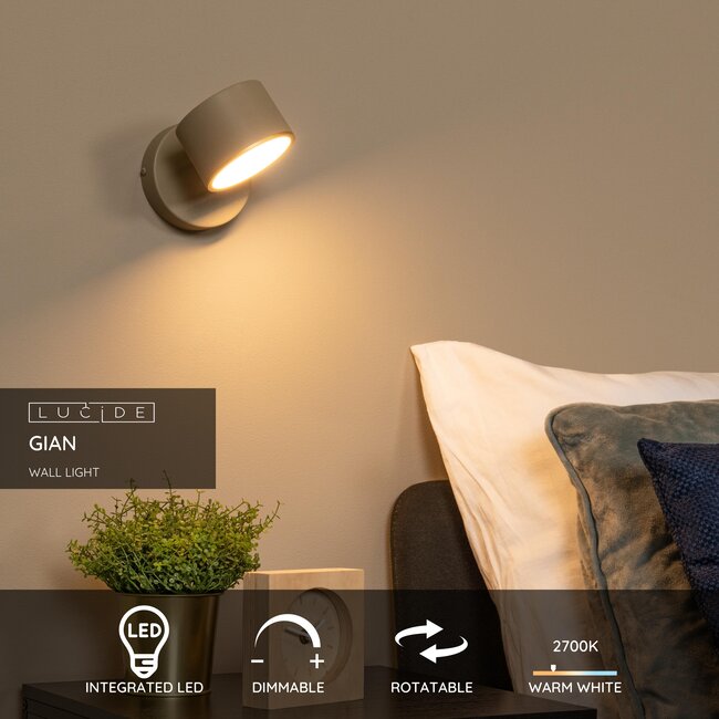 GIAN - Applique murale - LED Dim. - 1x9W 2700K - Taupe - 44217/08/41