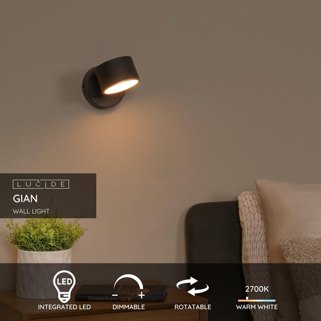 GIAN - Applique murale - LED Dim. - 1x9W 2700K - Noir - 44217/08/30