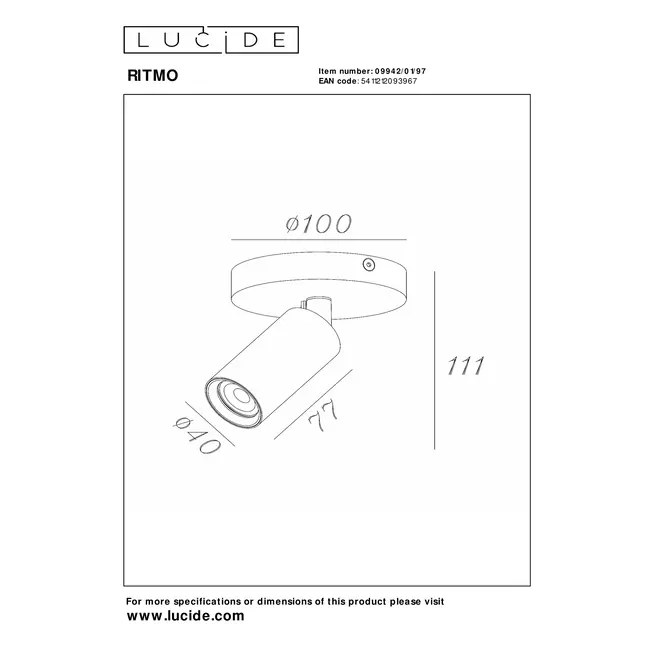 RITMO - Plafondspot - Ø 10 cm - 1xGU10 (MR11) - Koffie - 09942/01/97