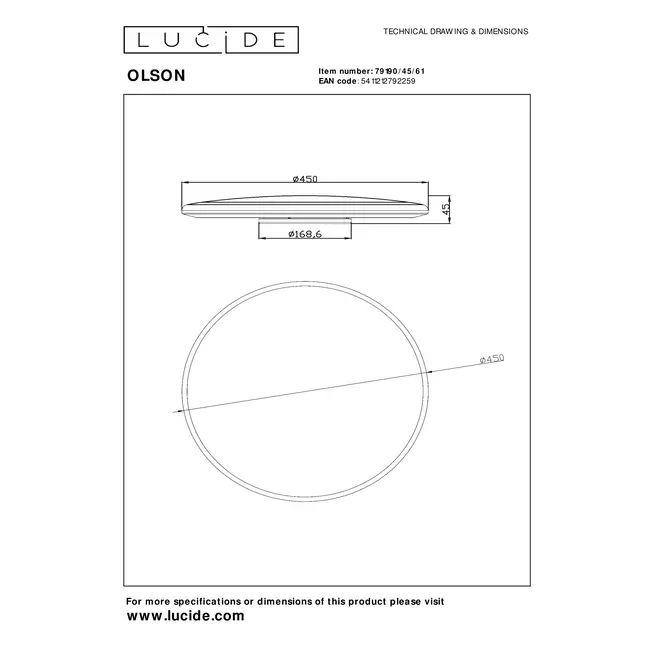 OLSON - Plafonnière - Ø 45 cm - LED Dimb. - CCT - 1x45W 3000K/6500K - Opaal - 79190/45/61