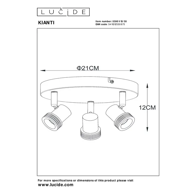 KIANTI - Plafondspot - Ø 21 cm - 3xGU10 - Zwart - 53901/13/30