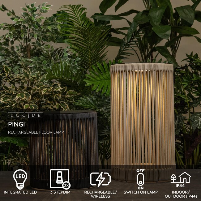 PINGI - Rechargeable Floor lamp Indoor/Outdoor - Battery pack - Ø 33,5 cm- LED 3 StepDim - 1x3W 3000K - IP44 - Black - 06822/37/30