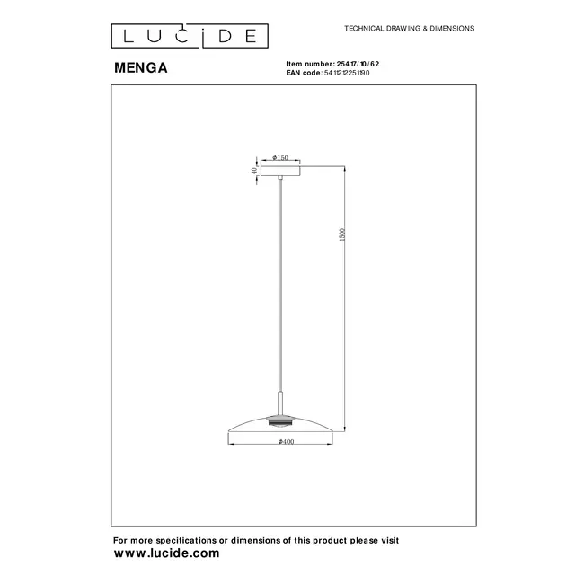 MENGA - Suspension - Ø 40 cm - LED Dim. - 1x12W 2700K - Ambre - 25417/10/62