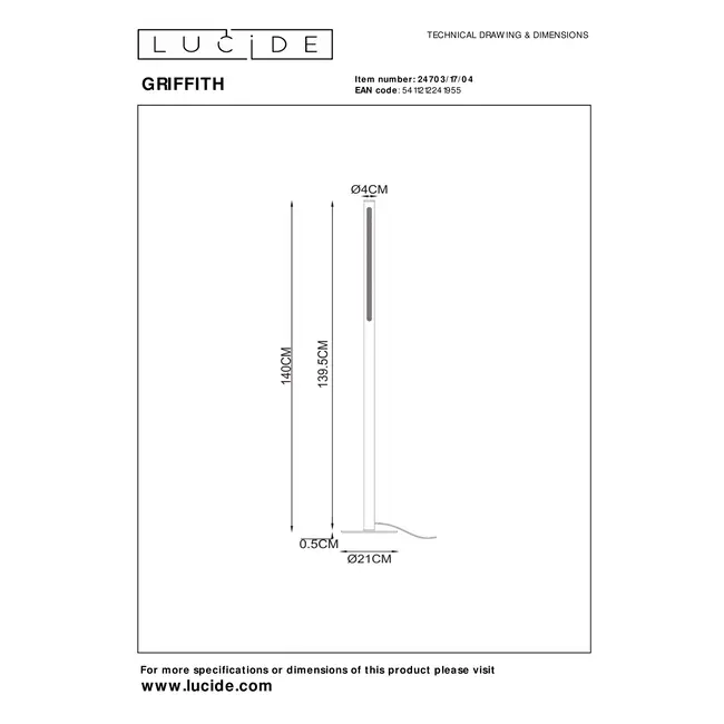 GRIFFITH - Vloerlamp - Ø 21 cm - LED Dimb. - 1x18W 2700K/4000K - Brons - 24703/17/04