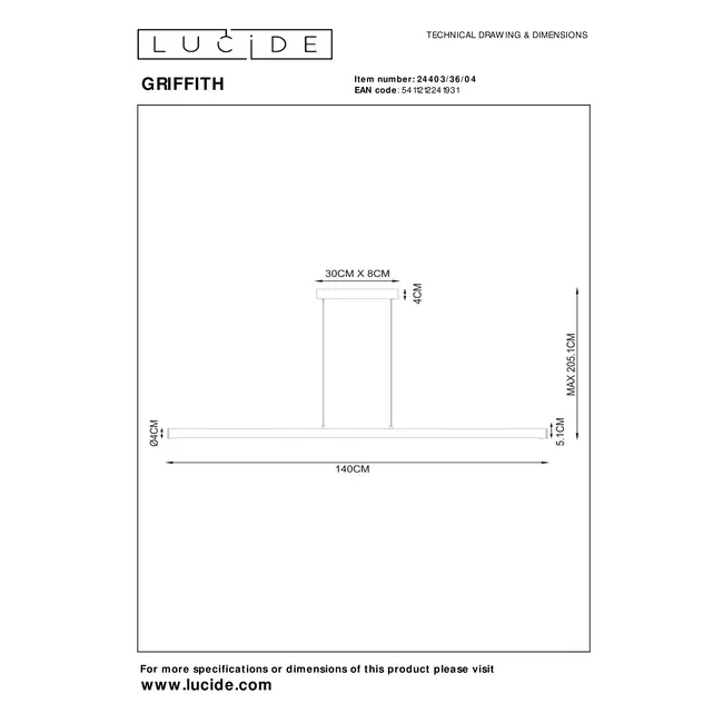 GRIFFITH - Pendant light - LED Dim. - 1x32W 2700K/4000K - Bronze - 24403/36/04