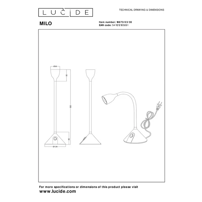 MILO - Desk lamp - Ø 12,8 cm - LED - 1x3,2W 3000K - Black - 18673/03/30