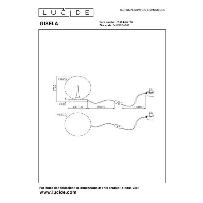 GISELA - Lampe de table - Ø 16 cm - LED - 1x4W 2700K - Transparent - 13594/04/60