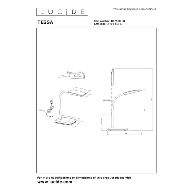 TESSA - Bureaulamp - LED Dimb. - 1x3,2W 3000K - Zwart - 18675/04/30