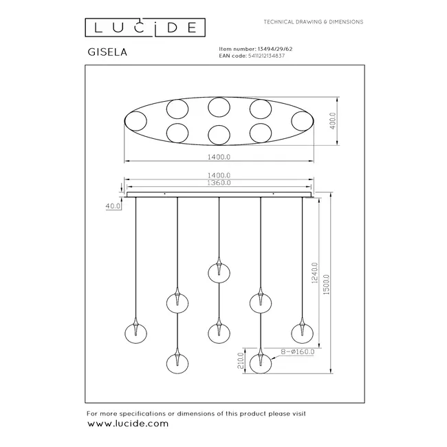GISELA - Hanglamp - LED Dimb. - 8x3,9W 2700K - Amber - 13494/29/62