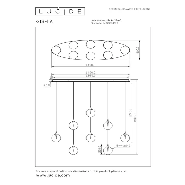 GISELA - Pendant light - LED Dim. - 8x3,9W 2700K - Transparant - 13494/29/60