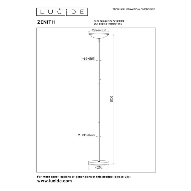 ZENITH - Floor lamp - LED Dim. - 1x20W 3000K - Black - 19791/20/30