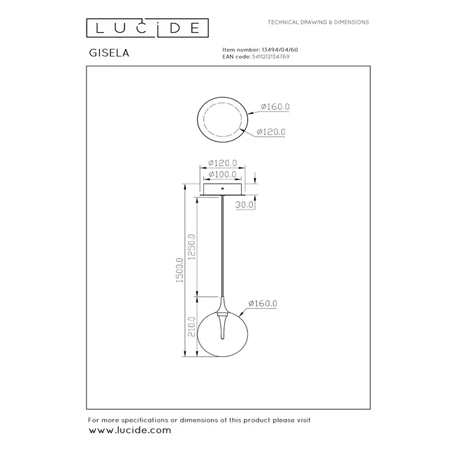 GISELA - Hanglamp - Ø 16 cm - LED Dimb. - 1x5W 2700K - Transparant - 13494/04/60