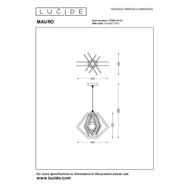 MAURO - Children's room pendant lamp - 1xE27 - Taupe - 77489/01/41