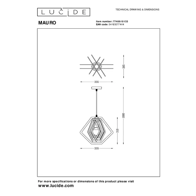 MAURO - Hanglamp Kinderkamer - 1xE27 - Groen - 77489/01/33
