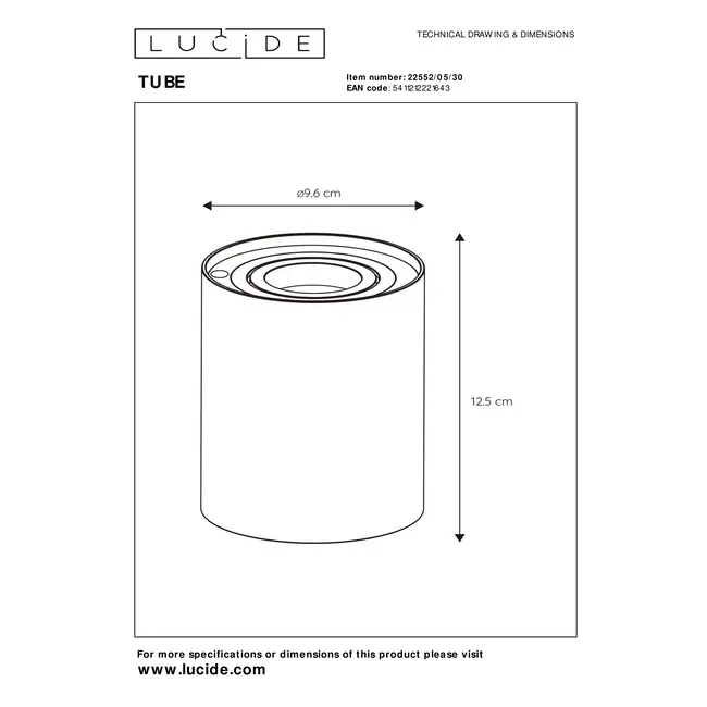 TUBE - Lampe de table - Ø 9,6 cm - LED Dim. - GU10 - 1x5W 2600K/2800K - 3 StepDim - Noir - 22552/05/30