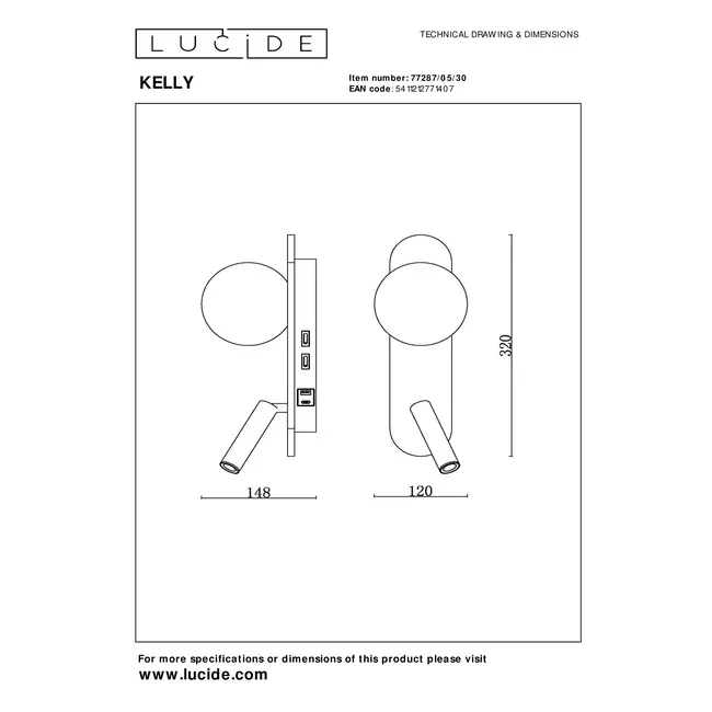 KELLY - Bedside lamp / Wall lamp - LED - 1x3.5W 3000K - Black - 77287/05/30