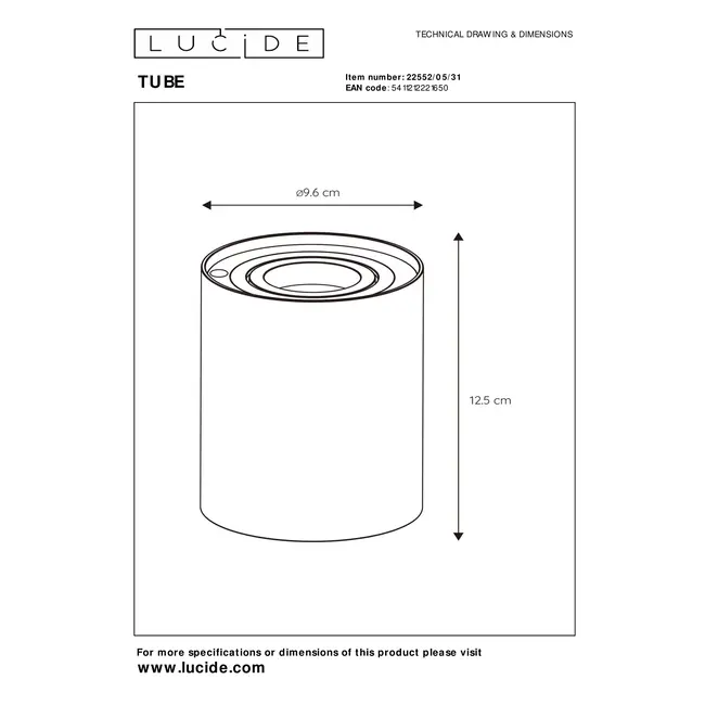 TUBE - Tafellamp - Ø 9,6 cm - LED Dimb. - GU10 - 1x5W 2600K/2800K - 3 StepDim - Wit - 22552/05/31