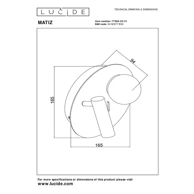 MATIZ - Bedlamp / Wandlamp - LED - 3000K - Met USB oplaadpunt - Wit - 77286/02/31