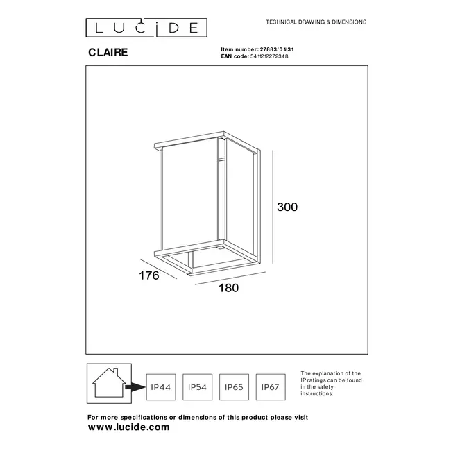 CLAIRE - Wall light Indoor/Outdoor - 1xE27 - IP54 - White - 27883/01/31