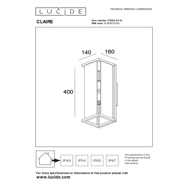 CLAIRE - Wandlamp Binnen/Buiten - 2xE27 - IP54 - Wit - 27883/02/31