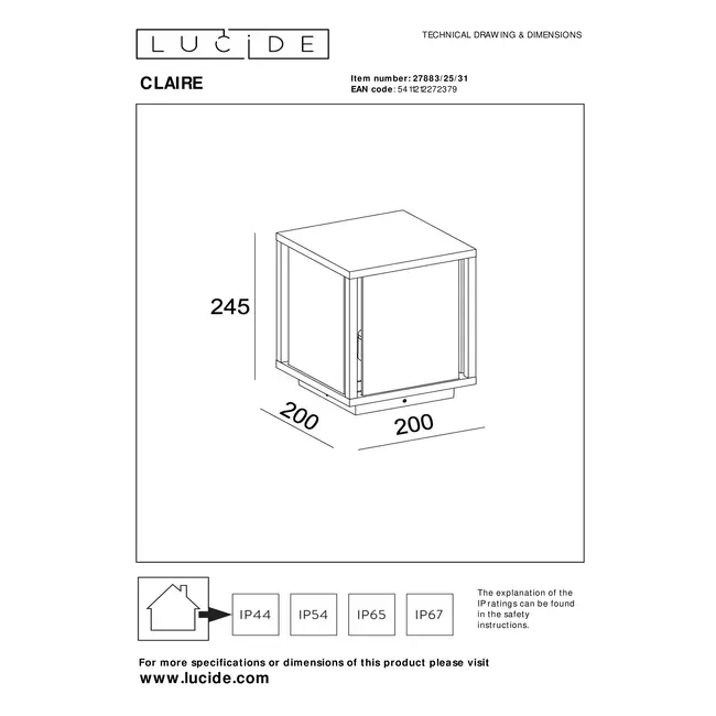 CLAIRE - Sokkellamp - 1xE27 - IP54 - Wit - 27883/25/31