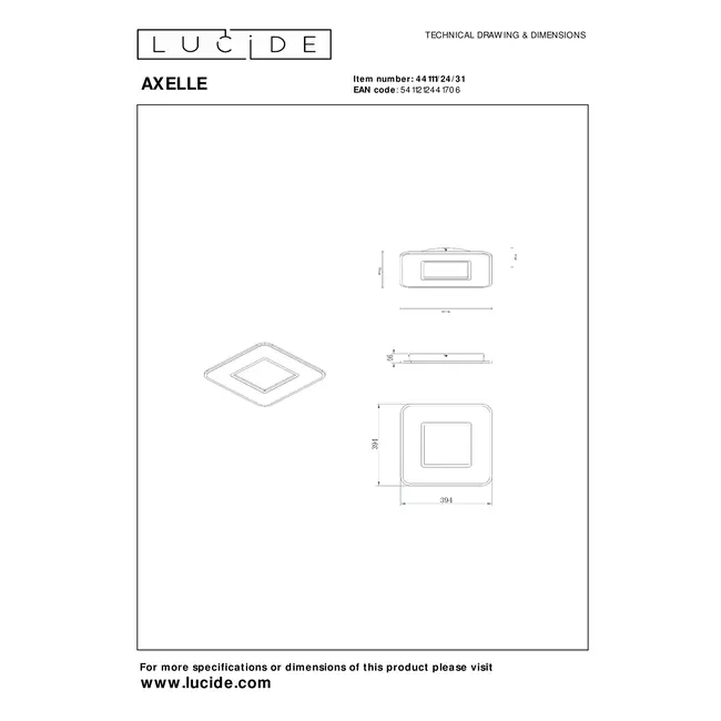 AXELLE - Plafonnier - LED Dim. - 1x24W 2700K - 3 StepDim - Blanc - 44111/24/31