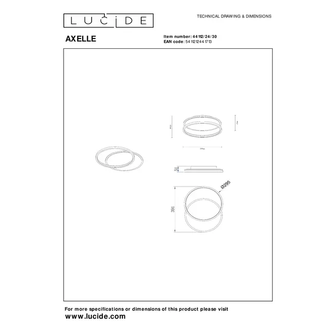 AXELLE - Flush ceiling light - LED Dim. - 1x24W 2700K - 3 StepDim - Black - 44112/24/30