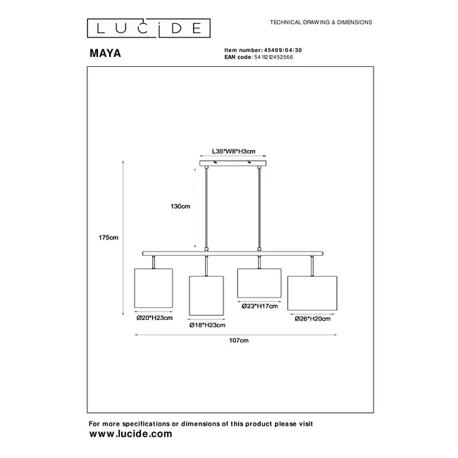 MAYA - Pendant light - 4xE27 - Black - 45409/04/30