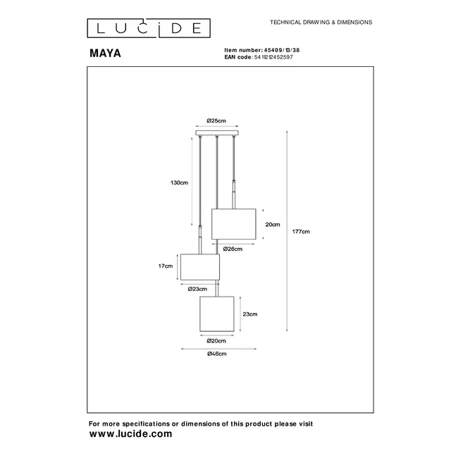 MAYA - Suspension - Ø 46 cm - 3xE27 - Crème - 45409/13/38