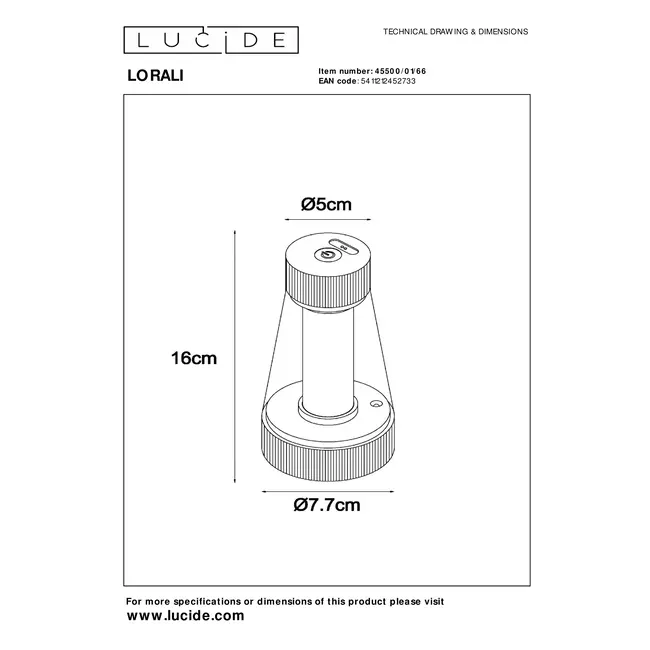 LORALI - Oplaadbare Tafellamp Binnen/Buiten - Accu/Batterij - Ø 7,7 cm - LED Dimb. - IP44 - Roze - 45500/01/66