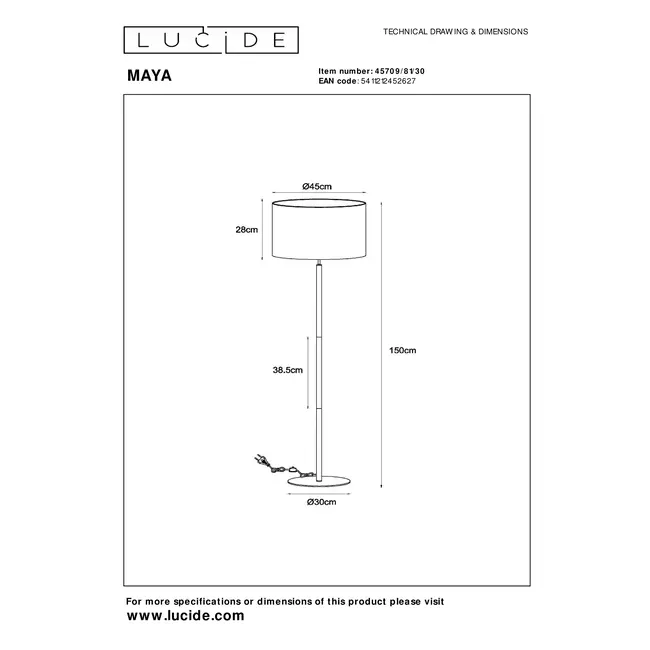 MAYA - Vloerlamp - Ø 45 cm - 1xE27 - Zwart - 45709/81/30