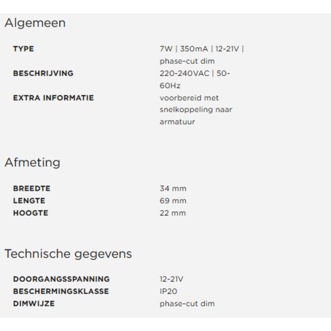 LED-Voeding 350mA 10W  Fase afsnijding dim